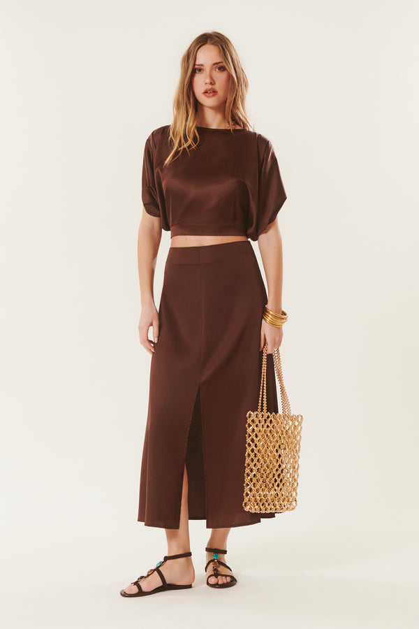 Alberta | Satin midi skirt