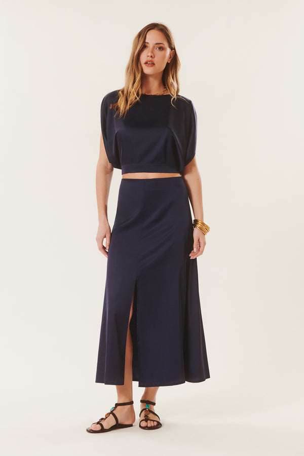 Alberta | Satin midi skirt
