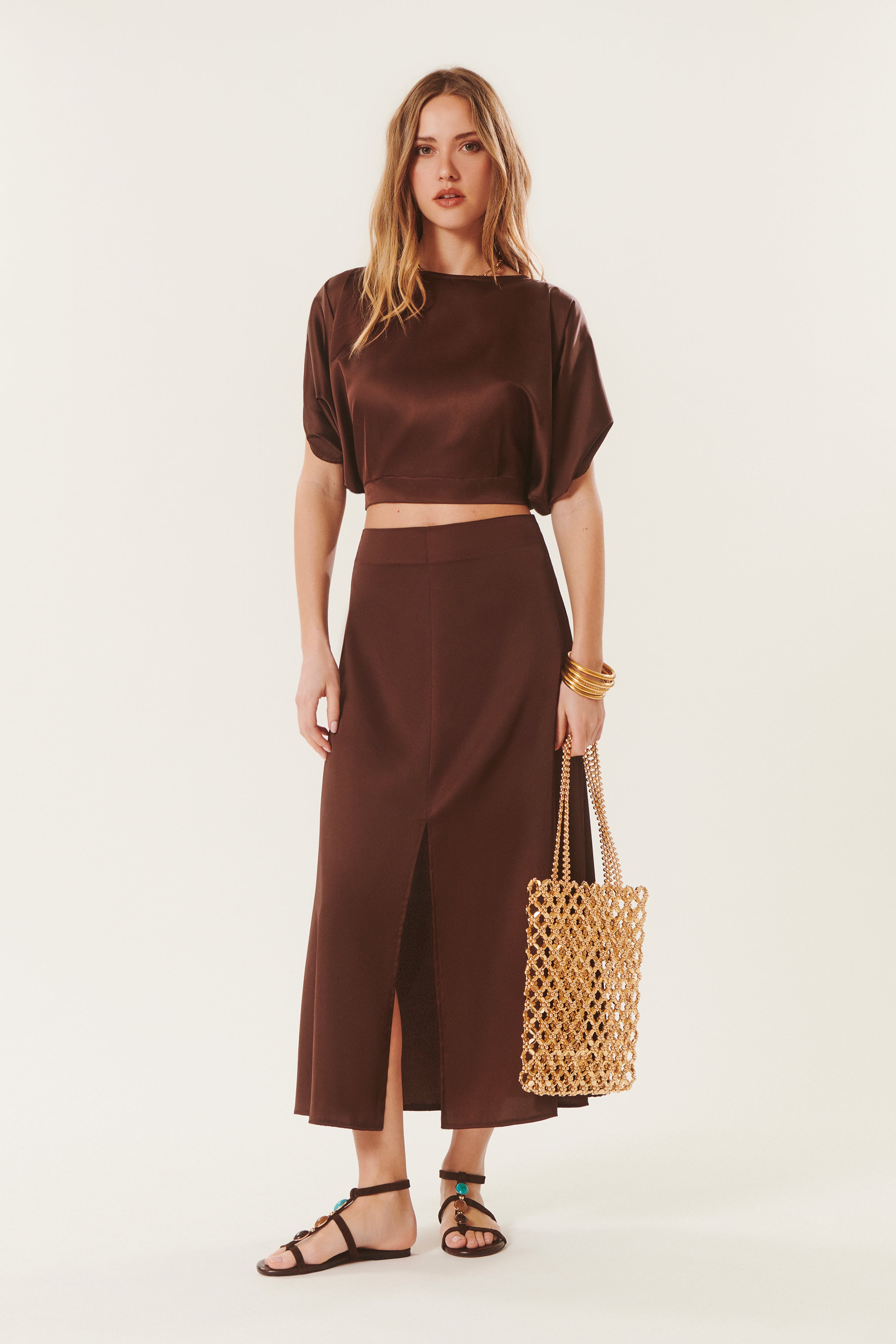 Alberta | Satin midi skirt
