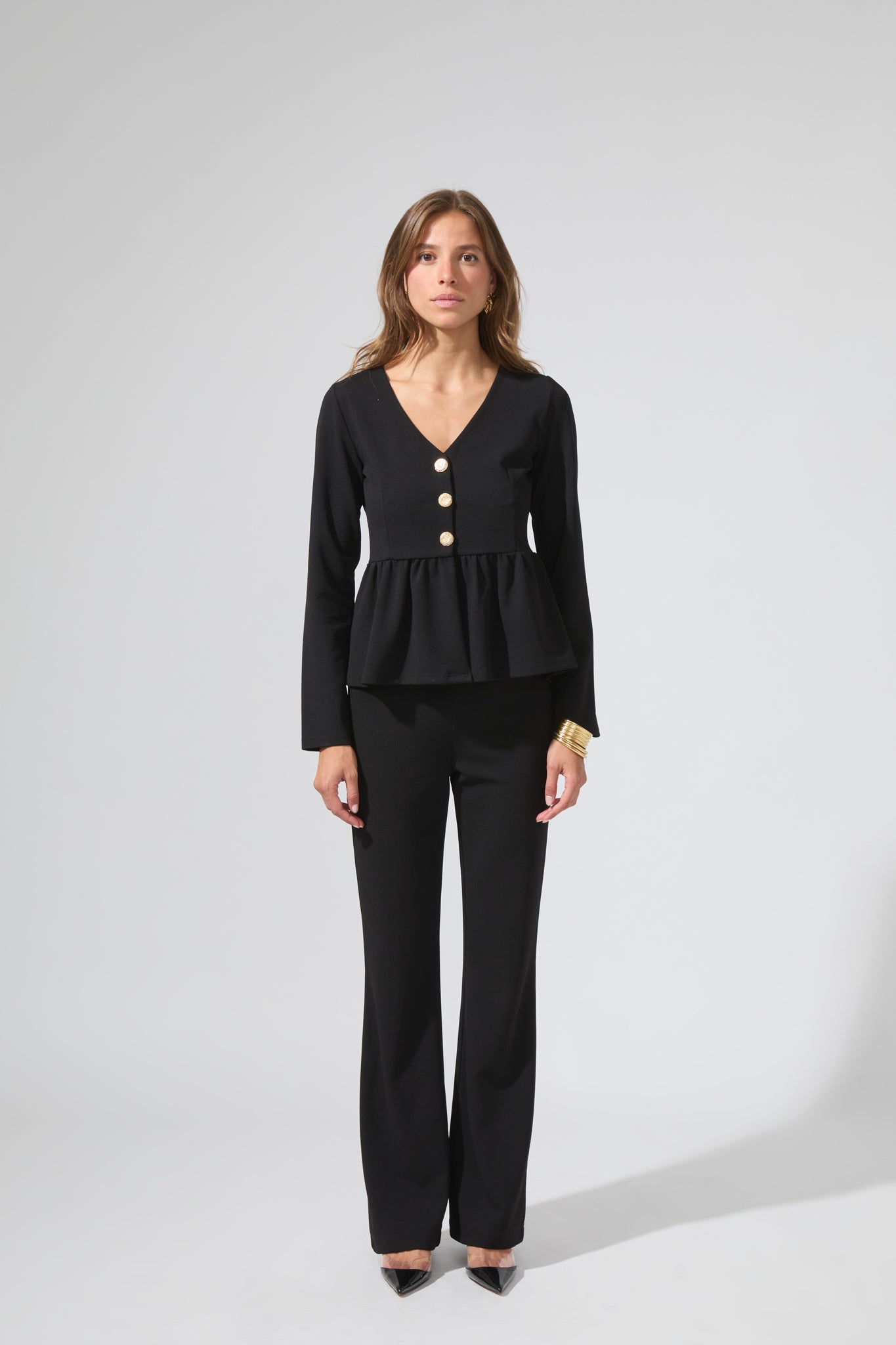 Léon | Button-up peplum top