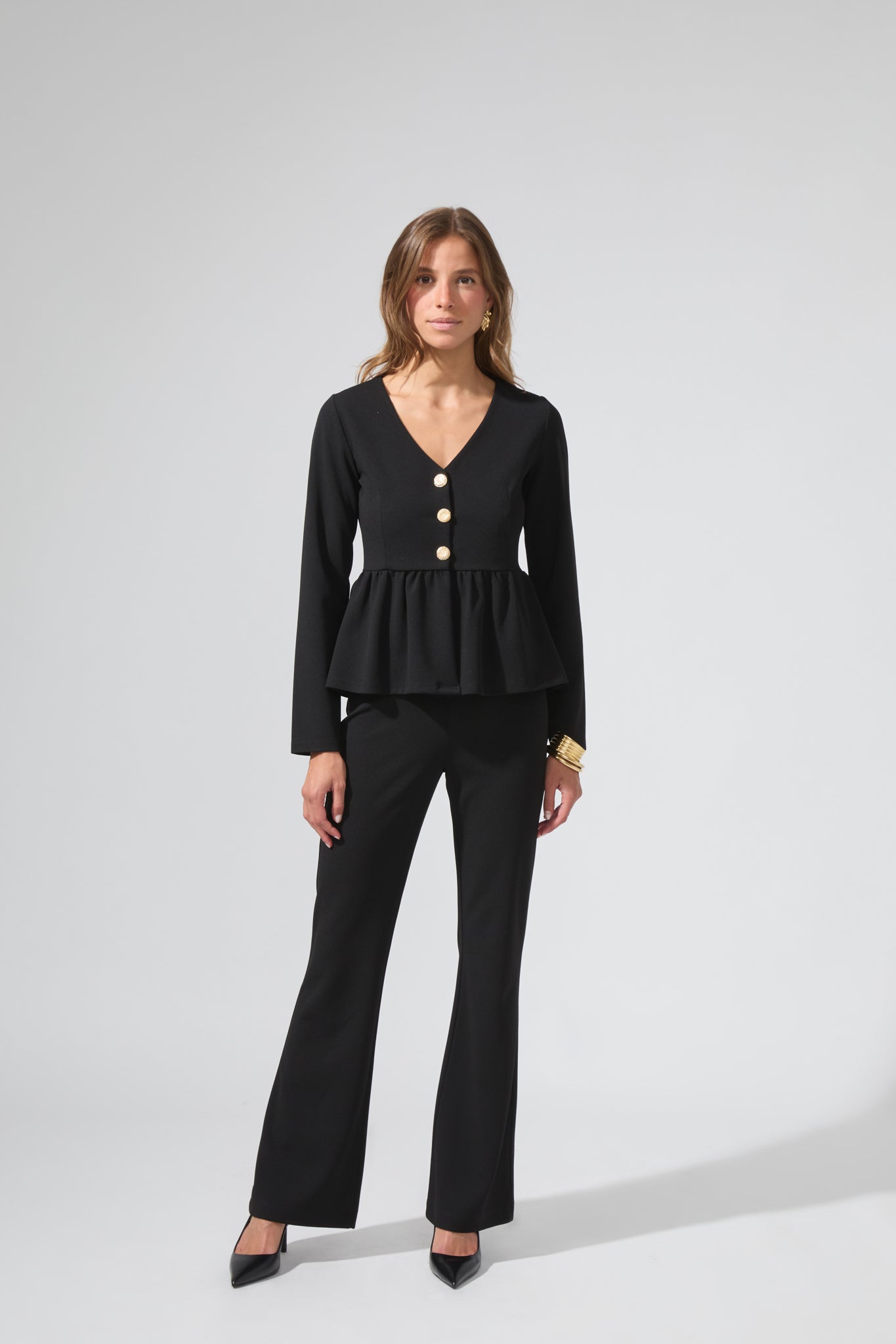 Léon | Button-up peplum top